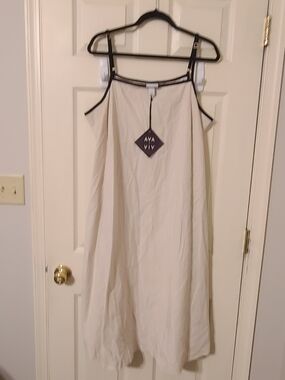 Ava & Viv Cream Tank Dress with Black Trim